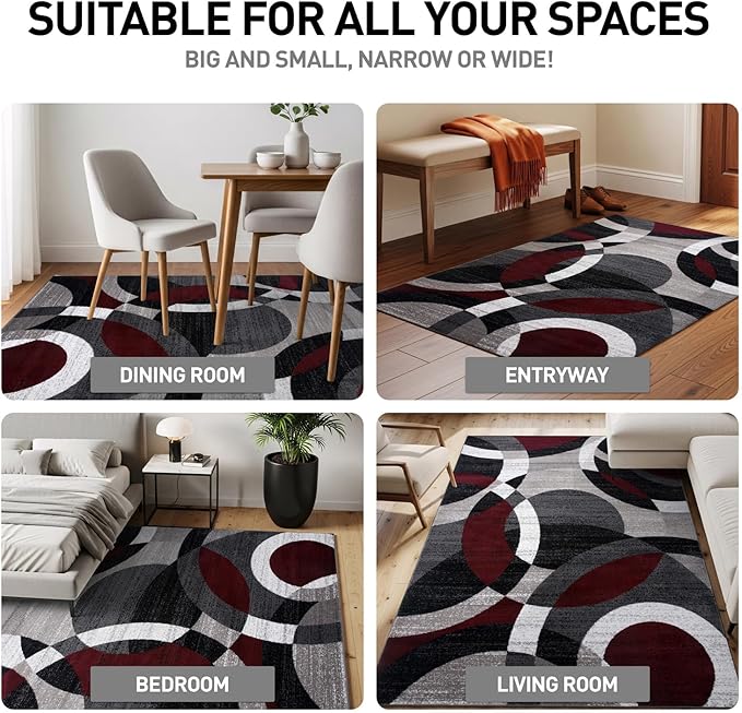 Rugshop Contemporary Abstract Circles Perfect for high Traffic Areas of Your Living Room,Bedroom,Home Office,Kitchen Runner Rug 2' x 10' Red