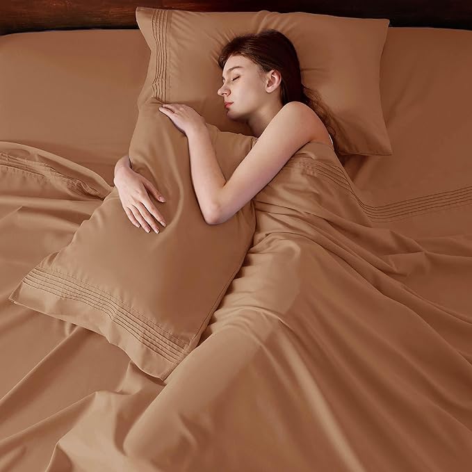 Bedsure Deep Pocket Queen Sheets Set - Fits Mattresses Up to 21 Inches Thick - 4 Piece GentleSoft Bed Sheets, Moisture Wicking, Soft & Cooling Bedsheet & Pillowcases, Easy & Secure Fit, Orange