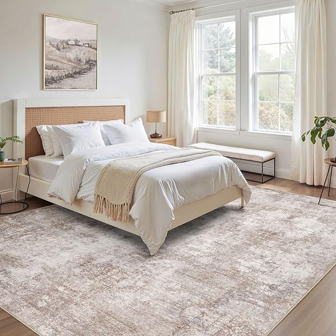Washable 5X7 Area Rug: Modern Abstract Soft Non-Slip Indoor Rugs Home Decor - Low Pile Stain Resistant Carpet for Living Room Bedroom Dining Room Playroom Office(Brown,5'x7')