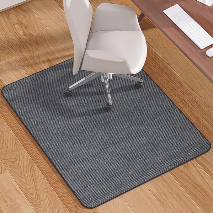 Blvornl Office Chair Mat for Hardwood Floor and Low Pile Carpet, 35" x 55" Corduroy Surface Desk Rolling Chair Mat for Hard Floors, Heavy Duty Carpeted Floor Protector Rug for Home Office, Dark Grey
