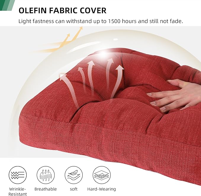 RACE LEAF Patio Chair Cushions 17x17 4 Pack, Memory Foam Outdoor Seat Cushions Water Resistant Tufted Non-Slip Bottom (Red)