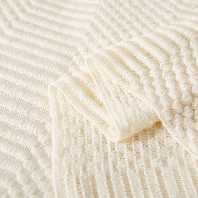 Off White Knitted Throw Blankets for Couch, Bedroom and Officeroom,Textured Fade Resistant Soft and Warm Decorative Knitted Blankets with Tassel,50"x60"