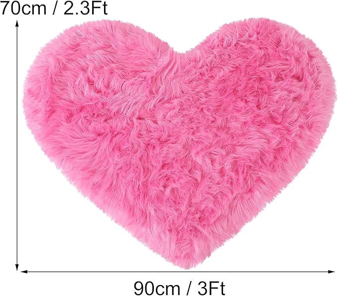 uxcell Heart Shaped Rugs for Bedroom,Small Aesthetic Carpet Girls,Cute Shaggy Floor Mirror Mat,Pastel Furry Throw Rug 2.3ftx3ft, Rose Red