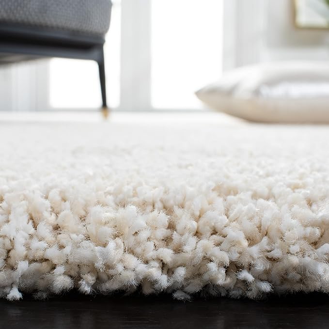 SAFAVIEH Milan Shag Collection Area Rug - 7' Square, Ivory, Solid Design, Non-Shedding & Easy Care, 2-inch Thick Ideal for High Traffic Areas in Living Room, Bedroom (SG180-1212)