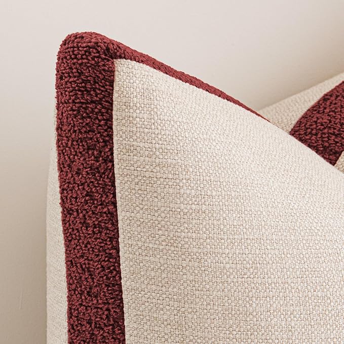 a moment Christmas Red Loop Yarn Linen-Like Pillow Cover Natural Soft Decorative Throw Pillow Case Farmhouse 20x20 Inch, Bohemian Textured Cushion Cover for Sofa Bed, Wrinkle-Resistant Home Decor