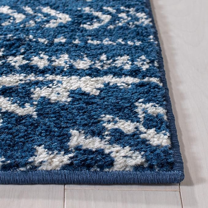 SAFAVIEH Tulum Collection Area Rug - 5' Square, Navy & Ivory, Moroccan Boho Tribal Design, Non-Shedding & Easy to Clean, Ideal for Living Room, Bedroom, Dining Space (TUL272N)