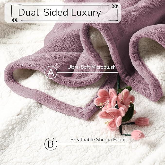 Electric Heated Blanket King Size 90"x100" - Dual-Sided with Microplush & Sherpa Fabric, 4 Heat Settings & 10 Hours Auto Off, Dual Controller, Machine Washable - Berry