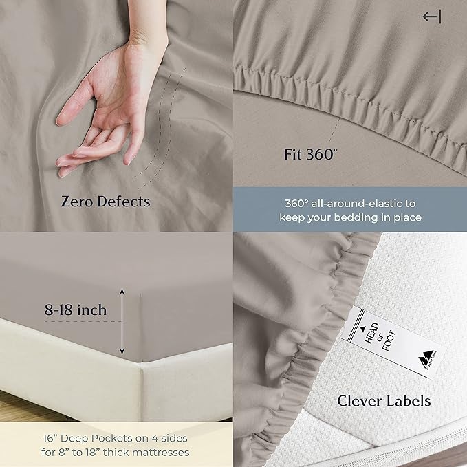 Mayfair Linen 500 Thread Count Full Cotton Sheets - 4 PC Full Size Bed Sheet Set Cotton (Taupe), Soft, Cooling, Sateen Hotel-Quality 16" Deep Pocket Bedsheet for Hot Sleepers (Fits 18" Mattress)