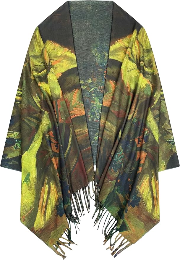 VENVSBEE Reversible Scarf Soft Large Shawl Wrap Blanket Double Sided Art Print Warm Pashmina Stoles Klimt Van Gogh Gifts
