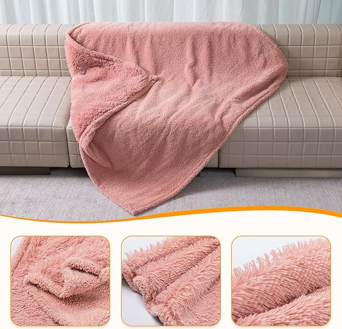 Pink Faux Fur Pet Throw Blankets Waterproof Cozy Calming Dog Blanket for Couch Cover Love Bed Cover Washable(Pink,XS)