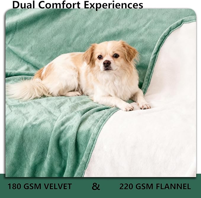 Waterproof Blanket for Couch, Leak Proof Dog Bed Blankets Reversible, Pet Throw Sofa Furniture Protector Machine Washable-68 x82,Green+Cream
