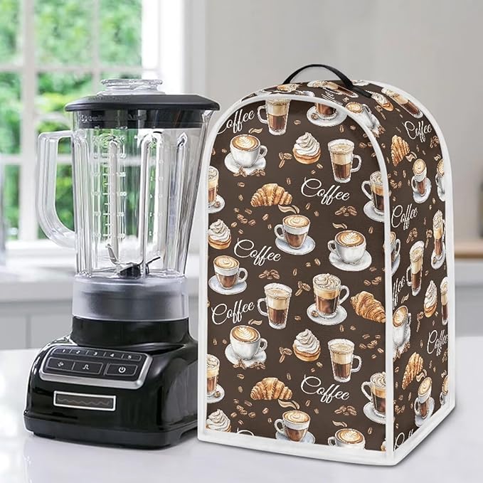 Coffee Bread Print Blender Dust Cover for Stand Mixer or Coffee Maker Appliance Anti Fingerprint Polyester Dust Proof Stain Resistant Blender Cover for Home Kitchen