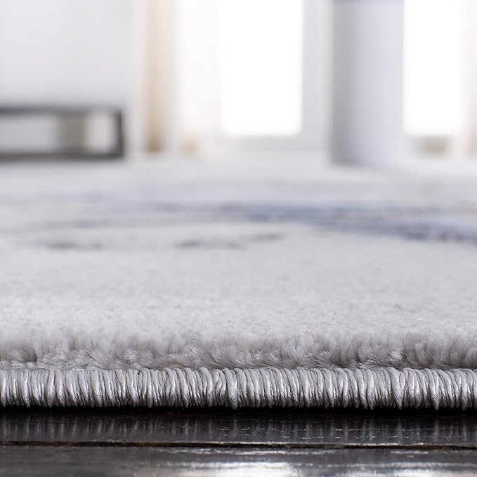 SAFAVIEH Craft Collection Area Rug - 4' Square, Grey & Blue, Modern Abstract Design, Non-Shedding & Easy Care, Ideal for High Traffic Areas in Living Room, Bedroom (CFT877L)