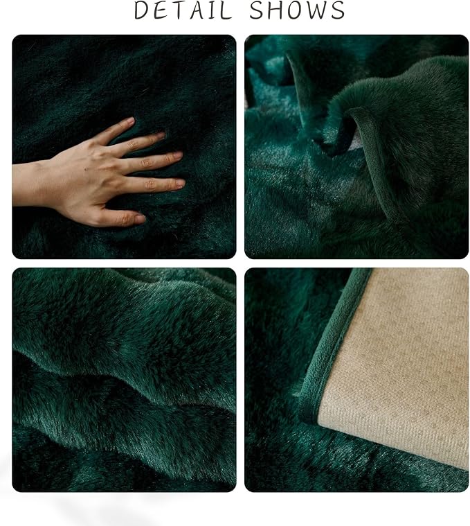 Christmas Faux Fur Couch Cover Fuzzy Soft Plush Thick Bubble Sofa Cover Luxury Sectional Couch Covers Luxury Anti-Slip Sofa Slipcover Washable Furniture Protector (Dark Green,36"x70")