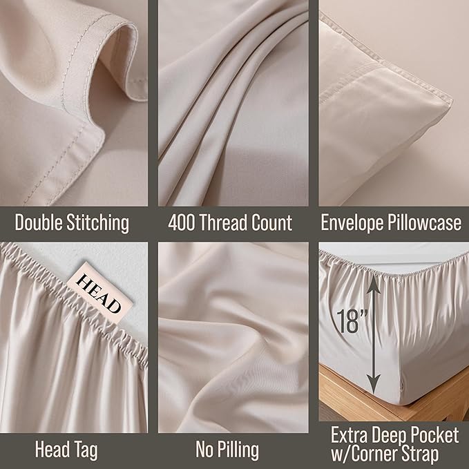 Bella Coterie Luxury Bamboo Viscose Cal King Size Sheet Set | 100% Organically Grown | Ultra Soft | Cooling for Hot Sleepers | 18" Deep Pocket [Dune]
