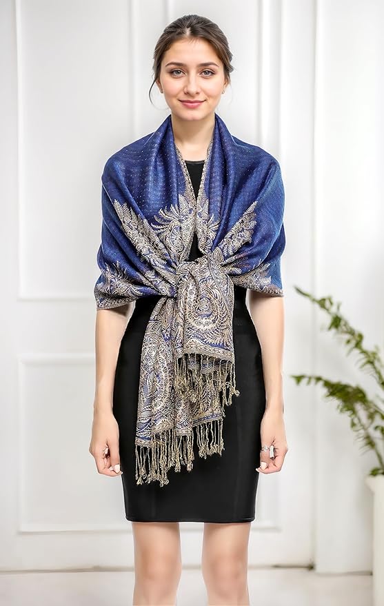 Achillea Big Paisley Pashmina Shawl Wrap for Women – Elegant Scarf for Weddings, Evening Dresses, Festivals & Daily Wear