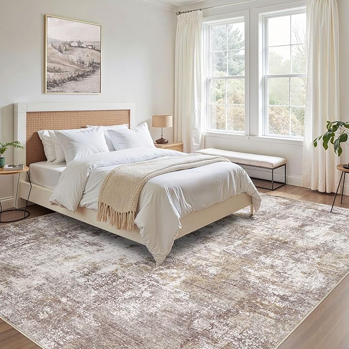Washable 8X10 Area Rug: Modern Abstract Soft Non-Slip Indoor Rugs Home Decor - Low Pile Stain Resistant Carpet for Living Room Bedroom Dining Room Playroom Office(Golden Brown 8'x10')
