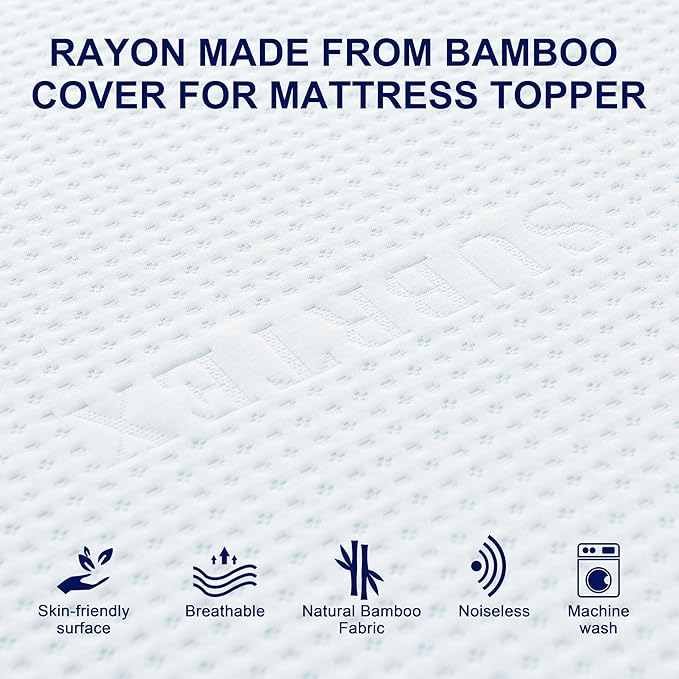 Subrtex Mattress Topper Cover (Only Cover) Mattress Protector Bedding Rayon Made from Bamboo Removable Mattress Encasement Mattress Cover with Zipper (3 Inch, White, Twin)