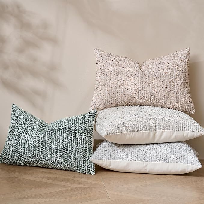 Striped Throw Pillow Covers 12x20 Set of 2 Blue Textured Boucle Chic Morden Boho Accent Farmhouse Rectangular Lumbar Decorative Couch Pillow Covers for Home Decor Bed Sofa Living Room