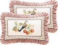 Rectangle Pink Farmhouse Throw Pillow Covers Pack of 2,Birds and Flowers Pattern Cozy Velvet Pillowcases,Decor Lumbar Pillows Cushion Covers for Couch Sofa Bed Car Chair,12"x20"