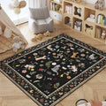 Rugcomf Bedroom Rug 3x5 Rug Washable Area Rug Non Slip Low Pile Boho Floral Animal Cat Small Carpet for Bedroom Bedside Kitchen Entryway Kids Room Office College Dorm Essentials for Girls, Black