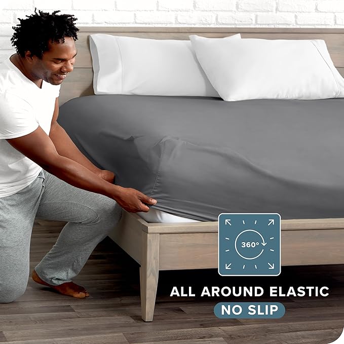 Bare Home Fitted Bottom Sheet Hospital Size - Premium 1800 Microfiber - Ultra-Soft Hotel Luxury - Deep Pocket - Durable and Long Lasting (Hospital, Grey)