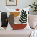 Boho Accent Pillow Covers 18x18- Tufted Abstract Modern Square Throw Pillow Covers, Farmhouse Decorative Pillowcase for Couch, Sofa, Bed, Living Room -Orange Beige Geometric Dark Green Leaf