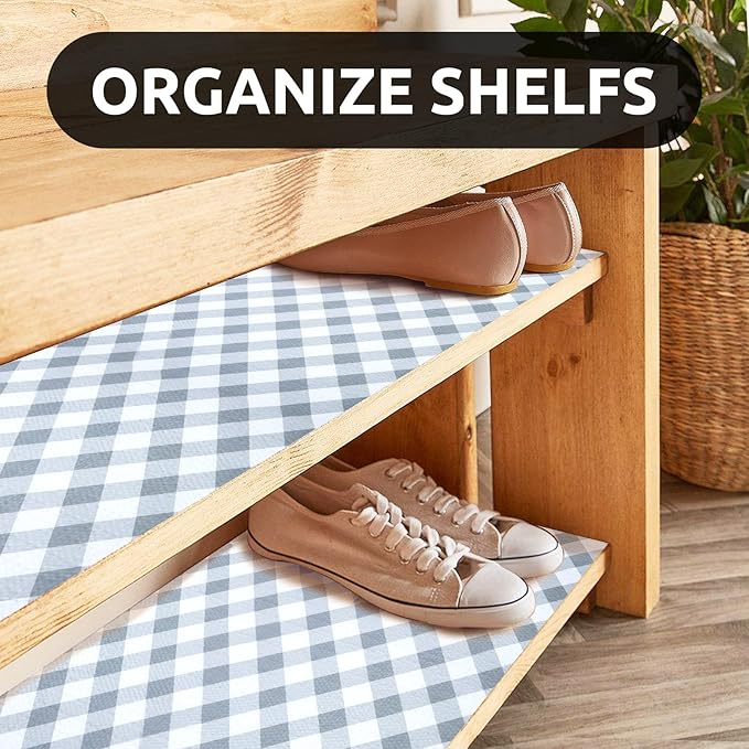 RAY STAR 18X96 Inch Shelf Liner for Kitchen Cabinets, Non-Adhesive Cabinet Liner Washable, PVC Drawer Liner for Dresser Non-Slip Bathroom (Plaid)(2 Roll)