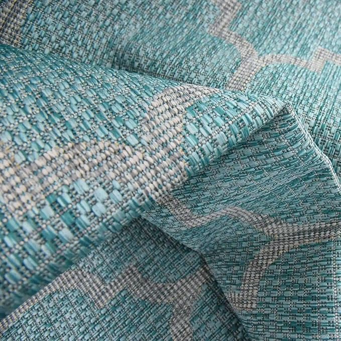 Unique Loom Outdoor Trellis Collection Area Rug - Trellis (Square 13' 0" x 13' 0", Aquamarine/ Gray)