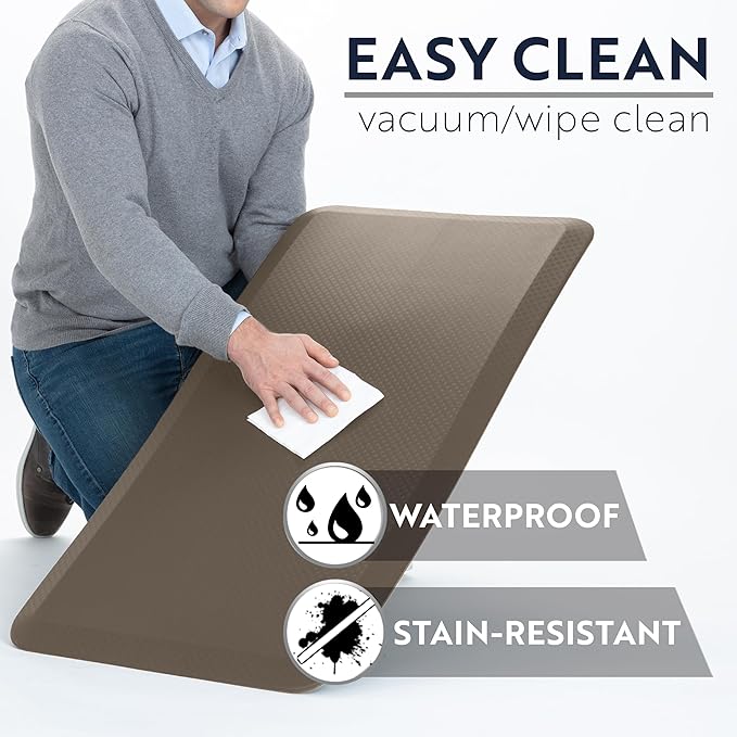 KANGAROO Thick Ergonomic Anti Fatigue Mats for Kitchen Floor, 70x24 Runner, Cushioned Standing Office Desk Mat, Waterproof Scratch Resistant Topside, Supportive All Day Comfort Padded Foam Rugs, Beige