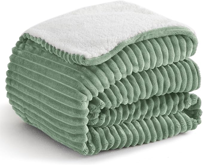 Sherpa Blankets King Size - Fleece King Size Blanket for Bed, Soft and Warm Throw Blanket for Winter, 108" x 90", Sage Green