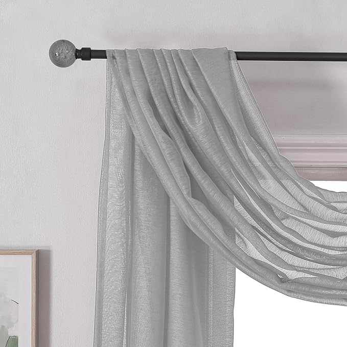 DONREN 288 Inch Length Window Scarf - Extra Long Grey Background Scarf Curtain - Soft Voile Textured Window Topper Curtain Valance for Room Decor (52 by 288 Inch,1 Pcs)
