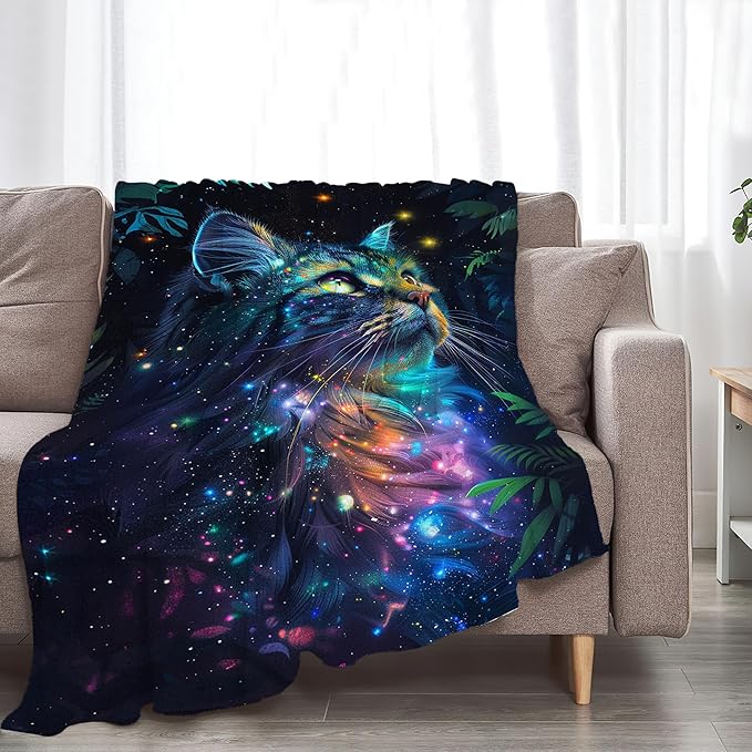 Fantasy Cat Blanket Cat Throw Blanket Cat Gifts and Decor Cat Blanket for Girls Women Boys Men Soft Warm Cozy Fleece Blanket for Couch Sofa Bed 80"x60"