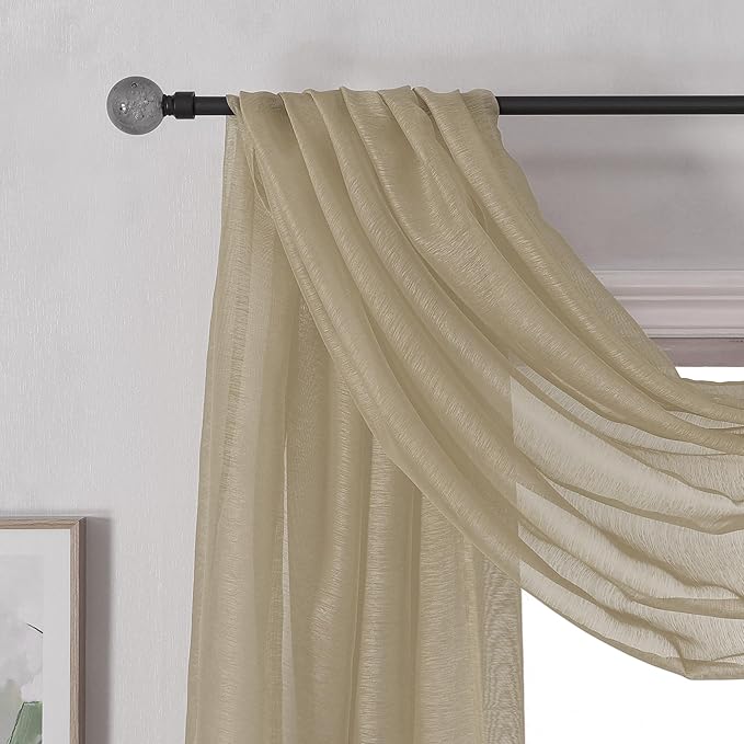 DONREN Taupe Window Scarf for Background - Luxury Soft Sheer Scarf Add to Window Curtains for Enhanced Effect (52 by 216 Inch,1 Pack)