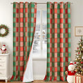 Plaid Christmas Curtains Gingham Patterned - Total Linen Blackout Curtains for Living Room, Farmhouse Checkered Boho Drapes for Bedroom Winter Thermal Insulated 52x90 Inch 2 Panels, Red Green