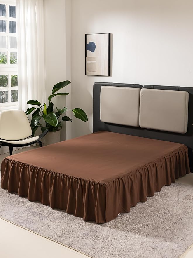 TSUTOMI Brown Bed Skirt Twin Size Ruffled Bed Skirt with Split Corners, Twin Bed Skirt 18 Inch Drop,Twin Size Bed Skirt Brown for Ruffled Bed Skirt with Split Corners, Bed Skirt Twin Size