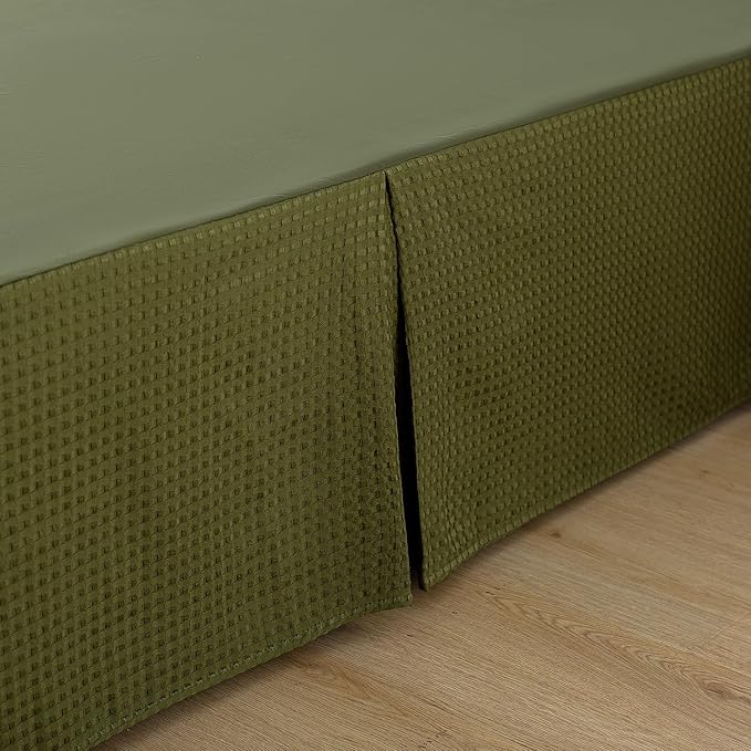 Full Bed Skirt - Bed Skirts 16 Inch Drop with Split Corners, Pleated Waffle Weave Bed Skirt, Tailored Dust Easy Fit, Machine Washable, Green, 16" Full