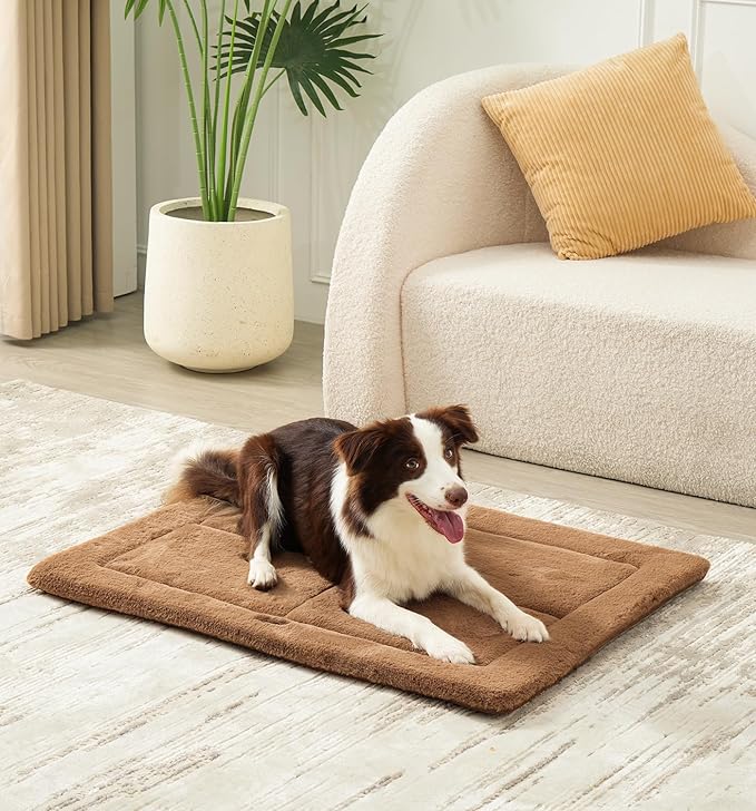 MADE 4 PETS Dog Crate Pad Bed for Large Dogs, Washable & Reversible, Anti-Slip Kennel Mat for Cozy Sleeping, Soft Fluffy Dog Bed for Indoor & Outdoor Use, 41"x29", Brown