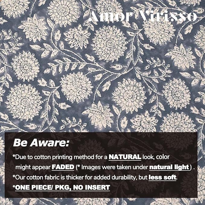 Amor Virisso Floral Pillow Covers 18x18 Throw Pillow Covers Vintage Block Print Pillow Cover Neutral Couch Pillows for Living Room Farmhouse Decorative Accent Sofa Pillows, Dusty Blue