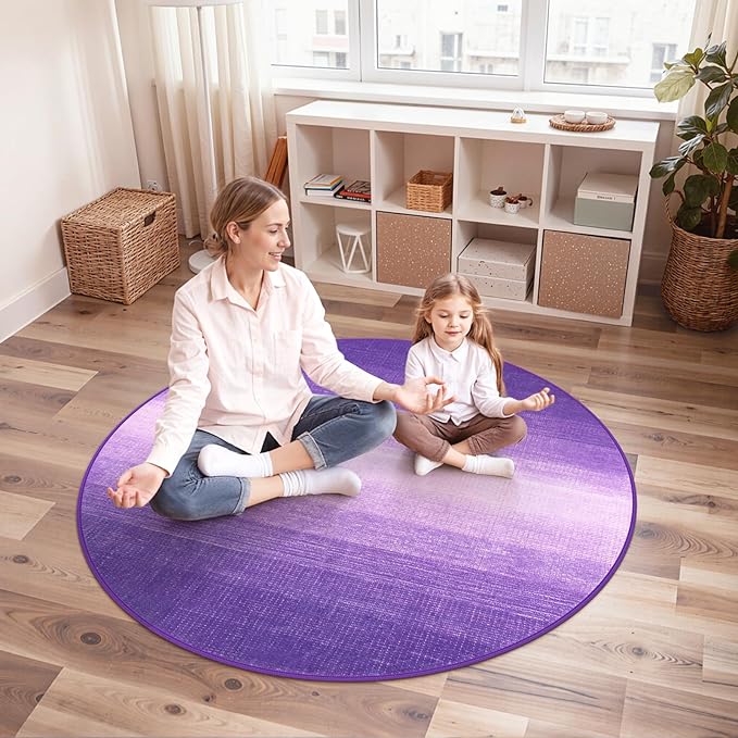 Wonnitar Modern Ombre Washable Round Rugs 5ft, Purple Round Living Room Rug, Soft Circle Bedroom Area Rug, Contemporary Low Pile Large Throw Carpet for Nursery Dining Room (Purple, Round 5ft)