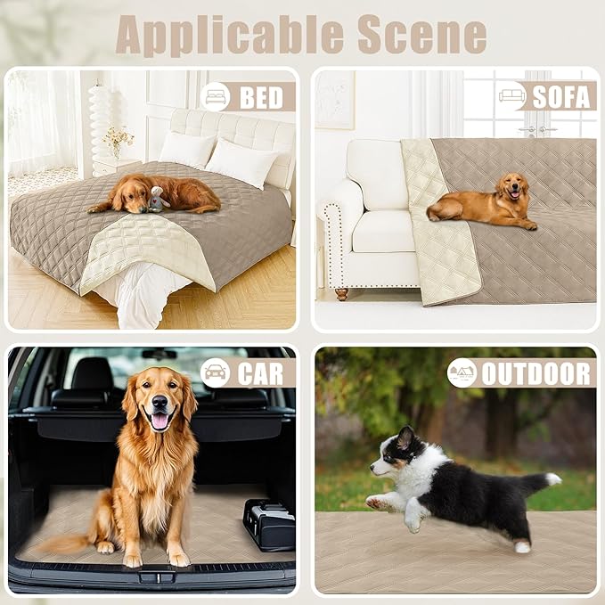 Smiry Waterproof Dog Bed Cover Blanket 68x82, Soft Reversible Pet Blanket, Washable Leakproof Cats Dogs Couch Cover for Sofa, Couch, Furniture, Lattice, Taupe/Beige
