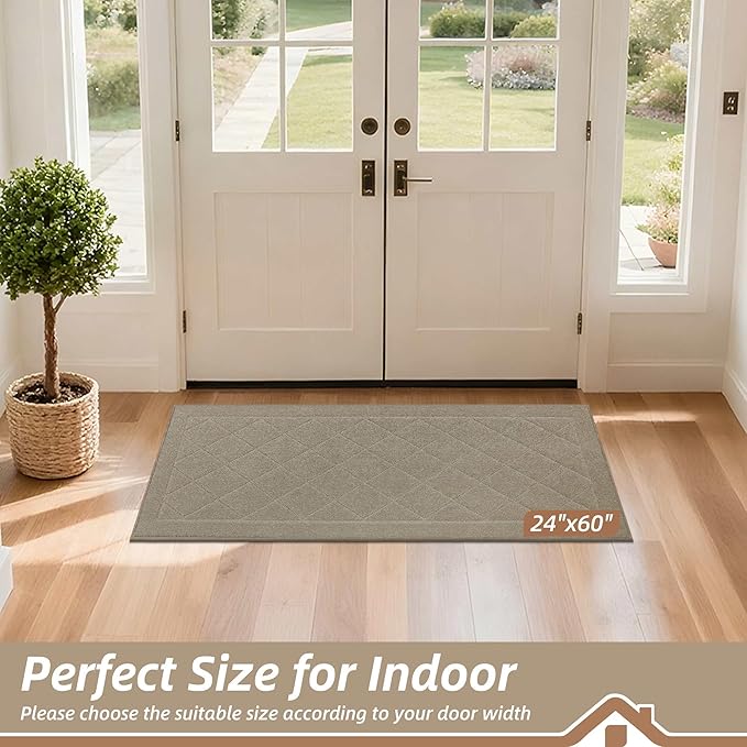 BEQHAUSE Dirt Trapper Door Mat 24" x 60", Doormat Non-Slip Entryway Rugs Washable, Dog Door Mat Stain Resistant and Absorbent Welcome Floor Mat for Front Back Door, Muddy Wet Shoes & Paws, Beige