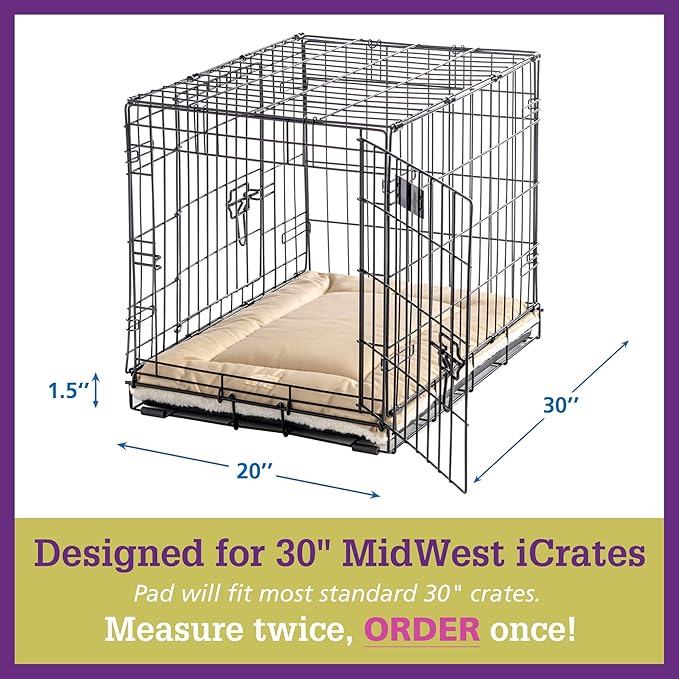 Pet Dreams Dog Crate Pad - Washable Kennel Mat, Crate Pads for Dog Cages, Non-Toxic, Flat Indoor Cat Bed, Fits iCrate 18, 24, 30, 36, 42, 48 Inches (Denim, Medium, 30")