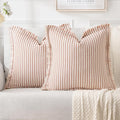 MIULEE Pack of 2 Rust Pillow Covers 20x20 Inch Striped Farmhouse Couch Throw Pillow Covers with Fringe Chic Linen Decorative Cushion Covers for Sofa Living Room Bed Outdoor Home Decor