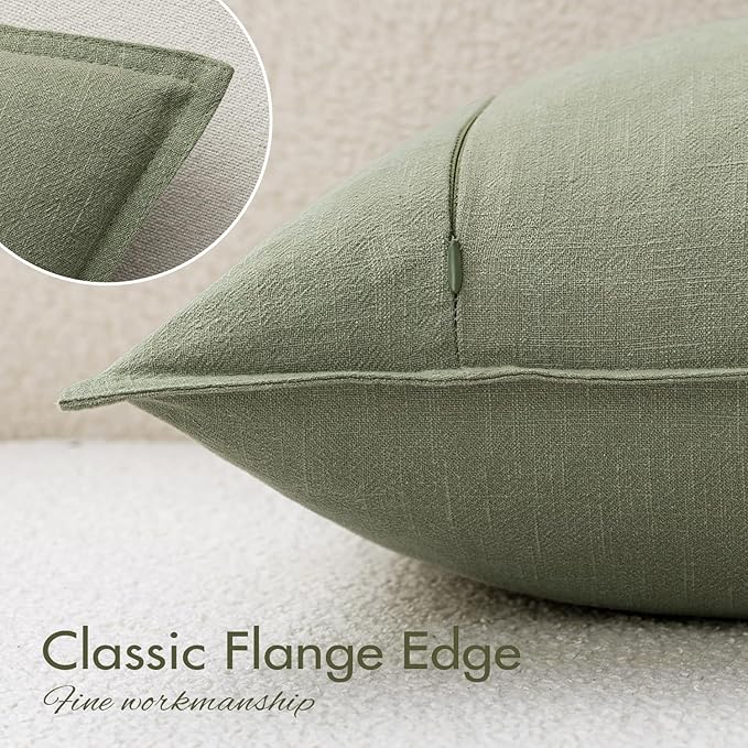 EMEMA Decorative Linen Throw Pillow Covers 20x20 Inch Grass Green Boho Farmhouse Neutral Couch Throw Pillows for Bed Pack of 2 Accent Pillowcase Modern Sofa Cushion Livingroom Home