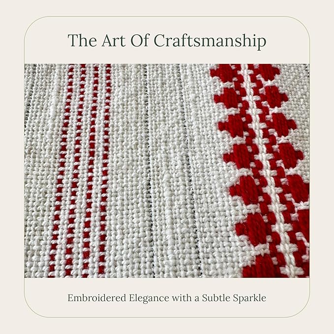 SanVia Winterberry Premium Cotton Throw Pillow Covers,20x20 inch,Red White Shimmer Stripe,Luxury Holiday Themed Handwoven Couch Pillow Covers,Hidden Zipper,Home Décor Cushion Cover,Insert Not Included