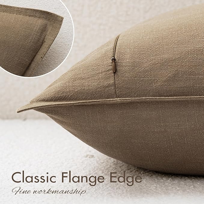 EMEMA Fall Decorative Linen Throw Pillow Covers 22x22 Inch Curry Boho Farmhouse Neutral Couch Throw Pillows for Bed Pack of 2 Accent Pillowcase Modern Sofa Cushion Livingroom Home