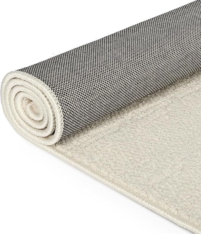 jxgzyy Beige Area Rug 5x7, 0.36'' Thick Low Pile Textured Rug, Modern Aesthetic Home Décor for High Traffic Area, Stain-Resistant Kitchen Rug with Non-Slip Backing