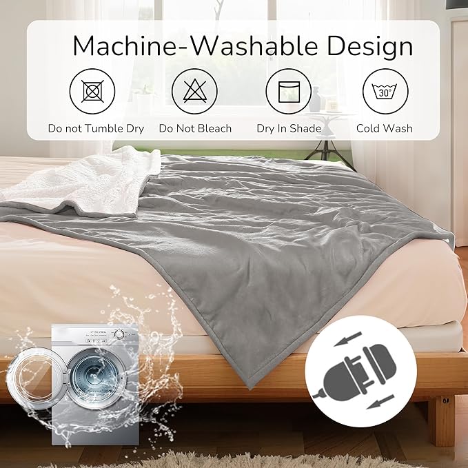 Electric Heated Blanket 72"x84" Full Size - Dual-Sided with Microplush & Sherpa Fabric, 4 Heat Settings & 10 Hours Auto Off, Machine Washable - Light Gray