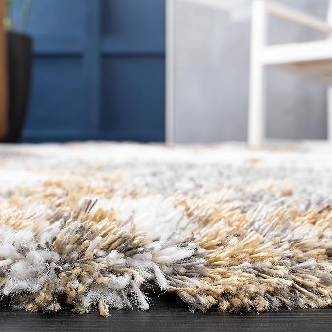 SAFAVIEH Horizon Shag Collection X-Large Area Rug - 11' x 15', Grey & Gold, Non-Shedding & Easy Care, 2.6-inch Thick Ideal for High Traffic Areas in Living Room, Bedroom (HZN890D)